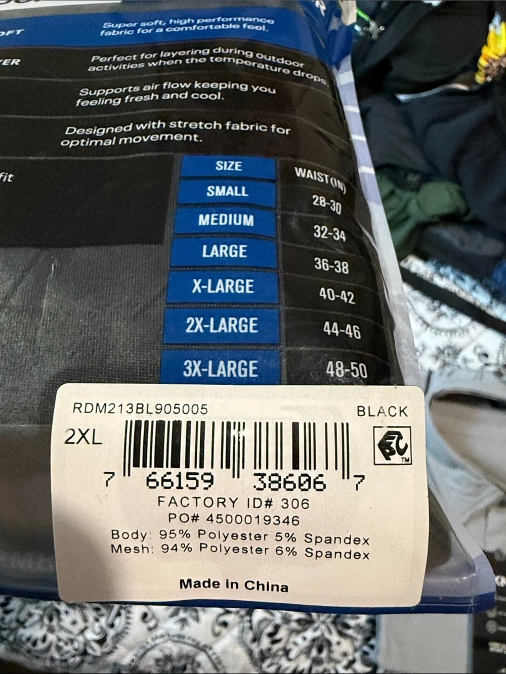 Reebok Black Base Layer Pants in Blue-Branded Packaging